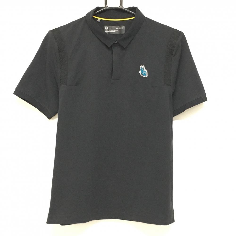 【美品】アンダーアーマー 半袖ポロシャツ 黒 蝶ワッペン メンズ MD/M/M ゴルフウェア UNDER ARMOUR