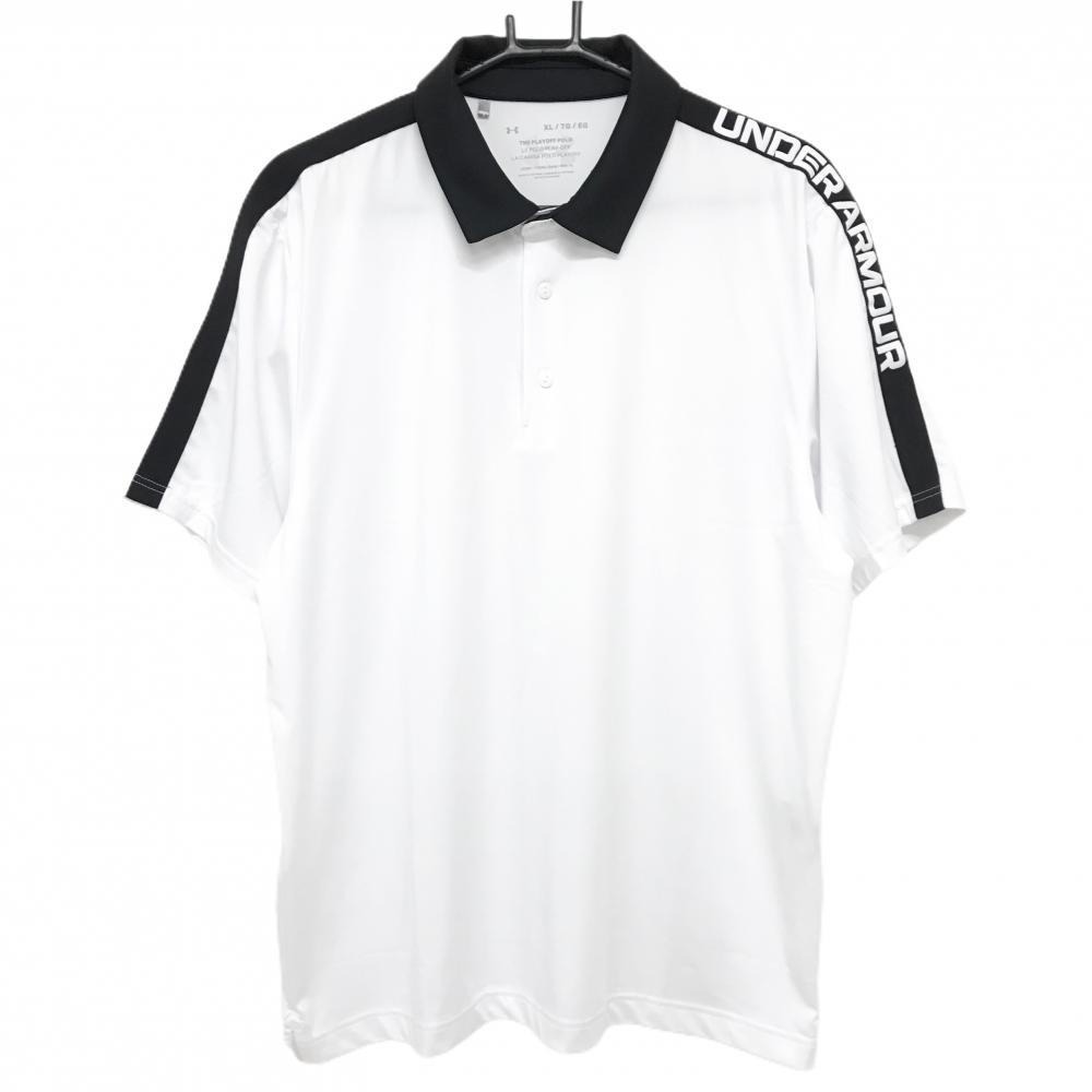 【超美品】アンダーアーマー 半袖ポロシャツ 白×黒 肩ロゴ LOOSE メンズ XL/TG/EG ゴルフウェア 2024年モデル UNDER ARMOUR
