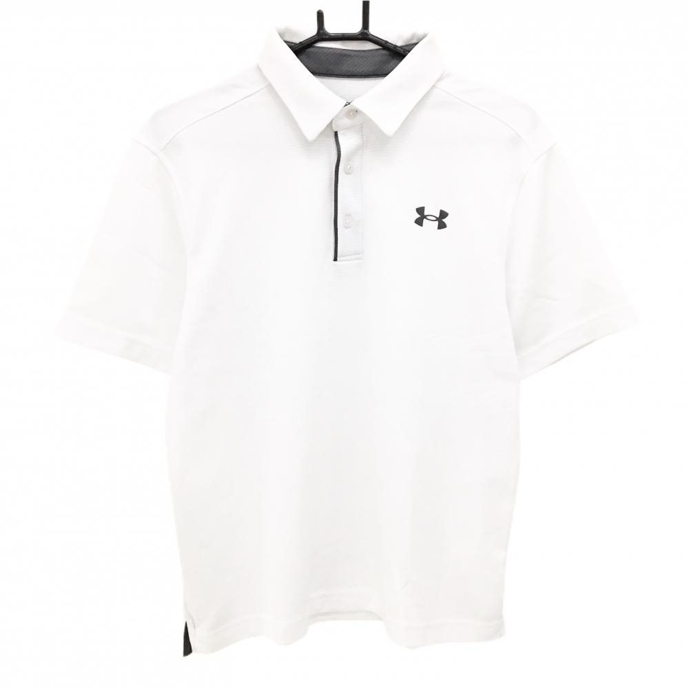 アンダーアーマー 半袖ポロシャツ 白×グレー 地模様 ロゴプリント メンズ MD/M/M ゴルフウェア UNDER ARMOUR