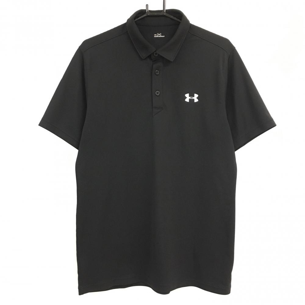 【超美品】アンダーアーマー 半袖ポロシャツ 黒 ロゴ白  メンズ XXL ゴルフウェア 大きいサイズ UNDER ARMOUR