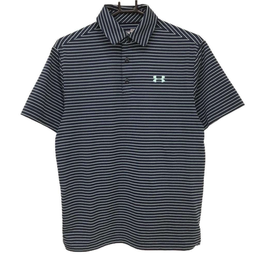 アンダーアーマー 半袖ポロシャツ ネイビー×ライトブルー ボーダー 胸元ロゴ メンズ SM/P/P ゴルフウェア UNDER ARMOUR