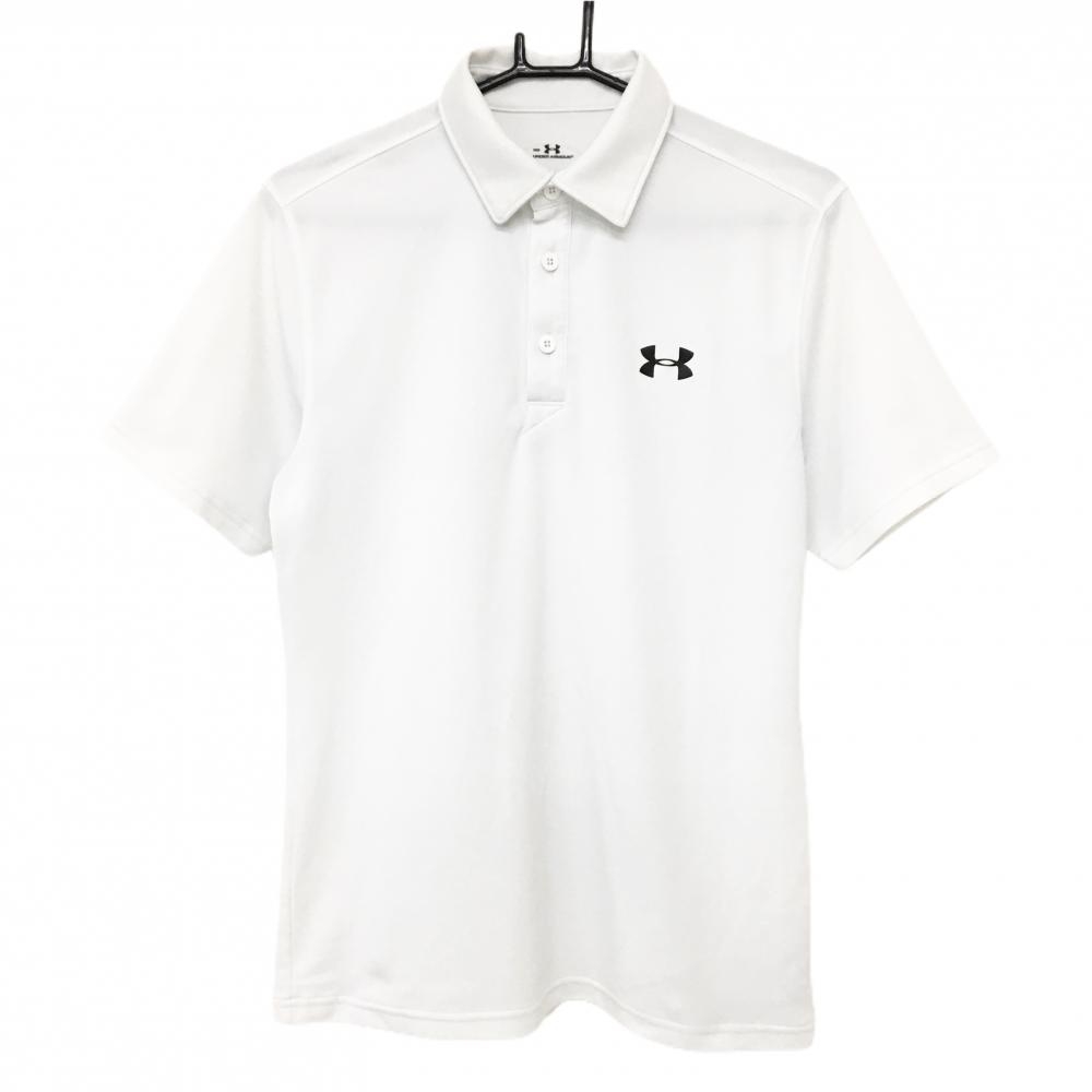 アンダーアーマー 半袖ポロシャツ 白 ロゴ黒  メンズ MD ゴルフウェア UNDER ARMOUR