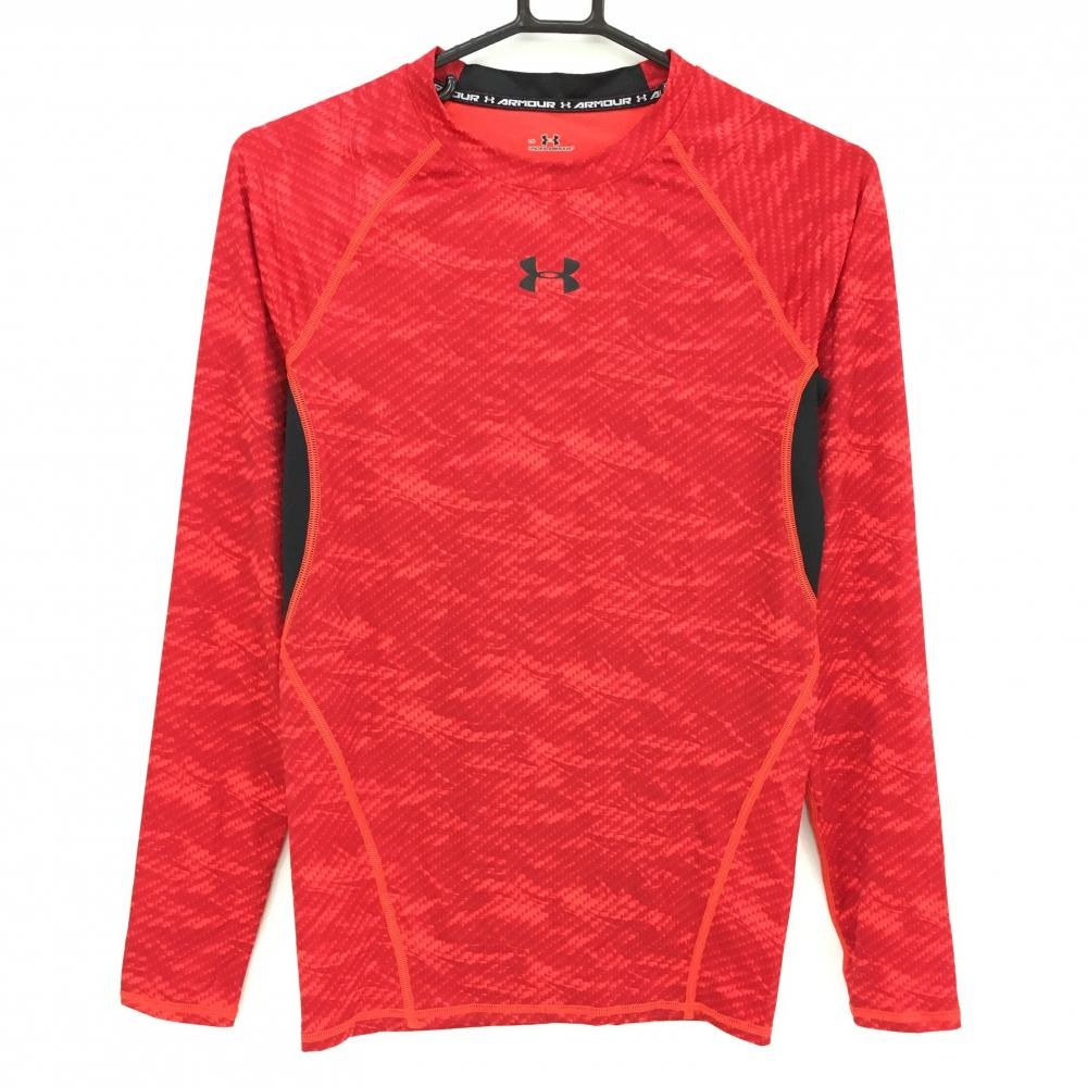 【超美品】アンダーアーマー インナーシャツ レッド×黒 総柄 ステッチ メンズ LG ゴルフウェア UNDER ARMOUR