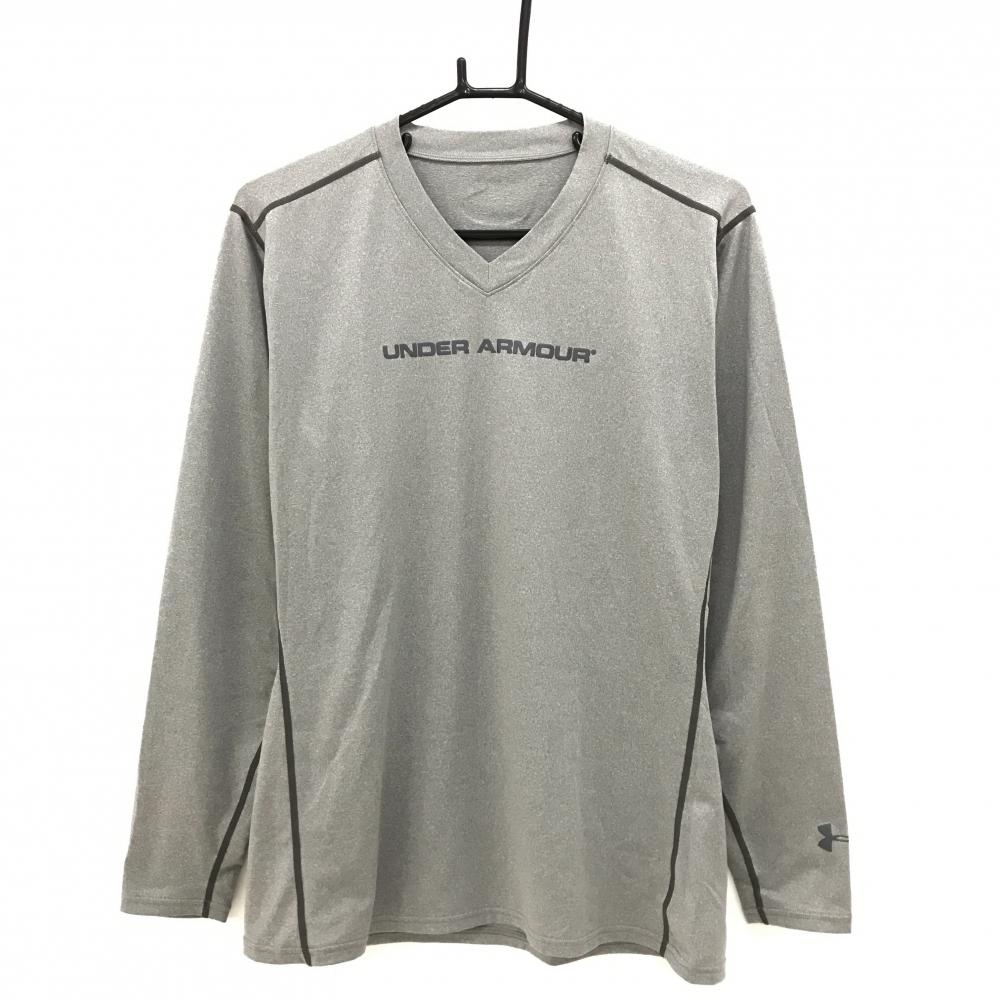 【超美品】アンダーアーマー インナーシャツ グレー×ダークグレー フロントロゴ メンズ XL ゴルフウェア UNDER ARMOUR