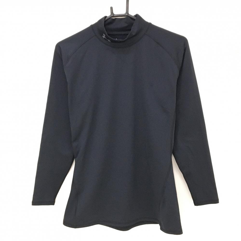 アンダーアーマー ハイネックインナーシャツ 黒 ネックロゴプリント 裏微起毛  メンズ MD/M/M ゴルフウェア UNDER ARMOUR