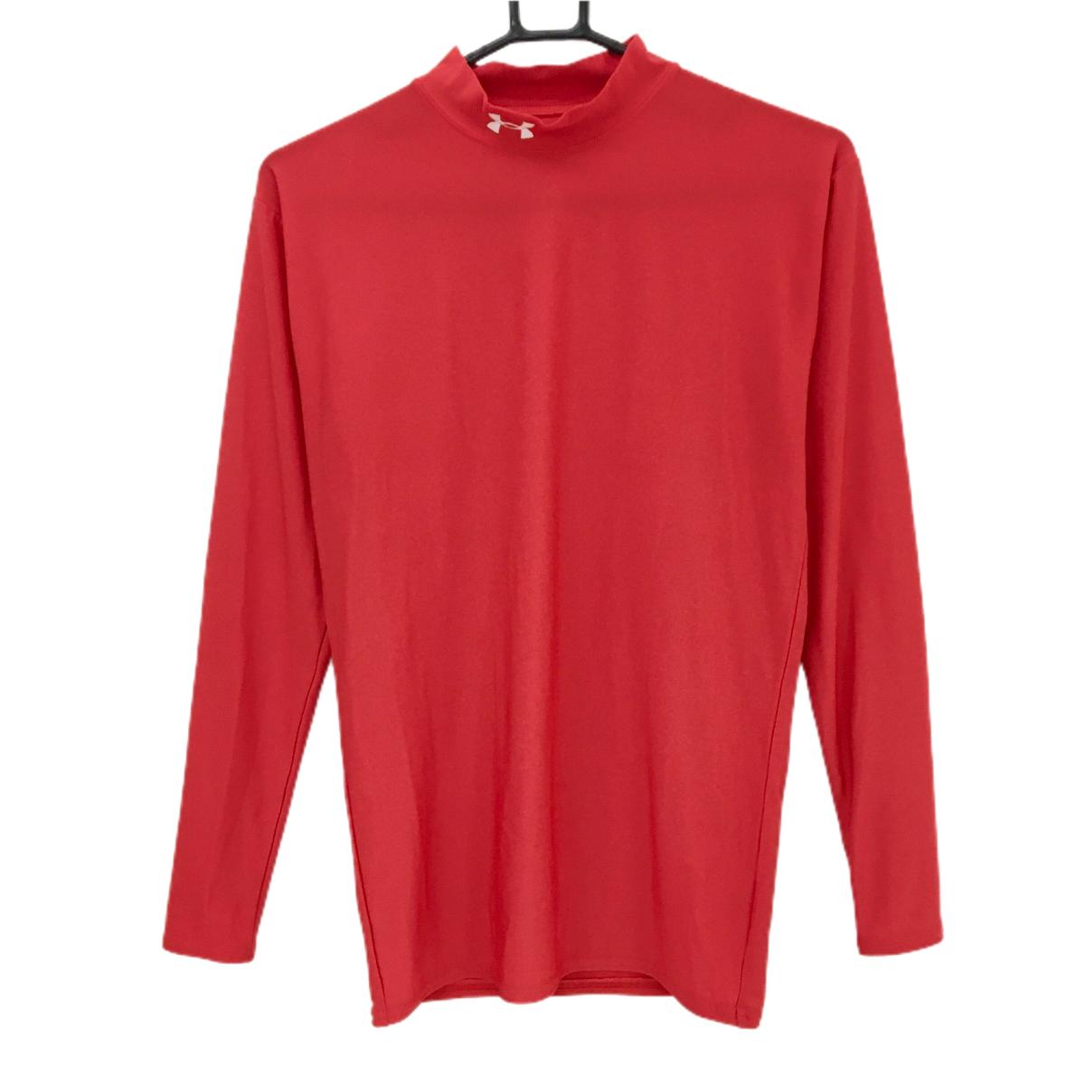 【美品】アンダーアーマー ハイネックインナーシャツ レッド ロゴ白 メンズ LG ゴルフウェア UNDER ARMOUR