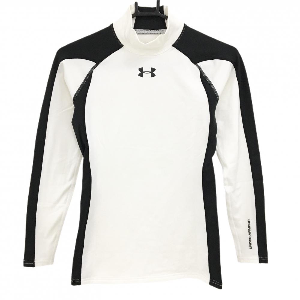 【超美品】アンダーアーマー ハイネックインナーシャツ 白×黒 裏起毛 コンプレッション coldgear  メンズ MD ゴルフウェア UNDER ARMOUR