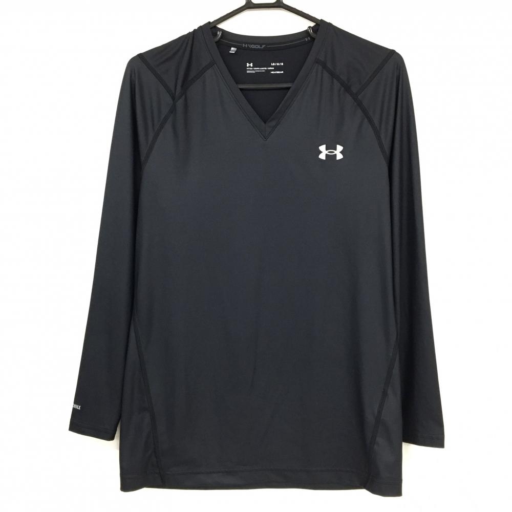 【超美品】アンダーアーマー インナーシャツ 黒 胸元ロゴ Vネック ストレッチ メンズ LG/G/G ゴルフウェア UNDER ARMOUR