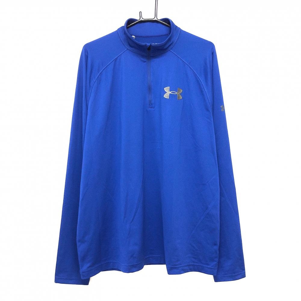 【美品】アンダーアーマー 長袖ハイネックシャツ ブルー ハーフジップ LOOSE メンズ XL/TG//EG ゴルフウェア UNDER ARMOUR