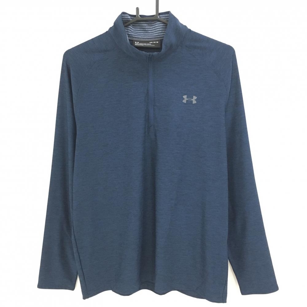 【超美品】アンダーアーマー 長袖ハイネックシャツ 杢ネイビー  メンズ MD/M/M ゴルフウェア UNDER ARMOUR