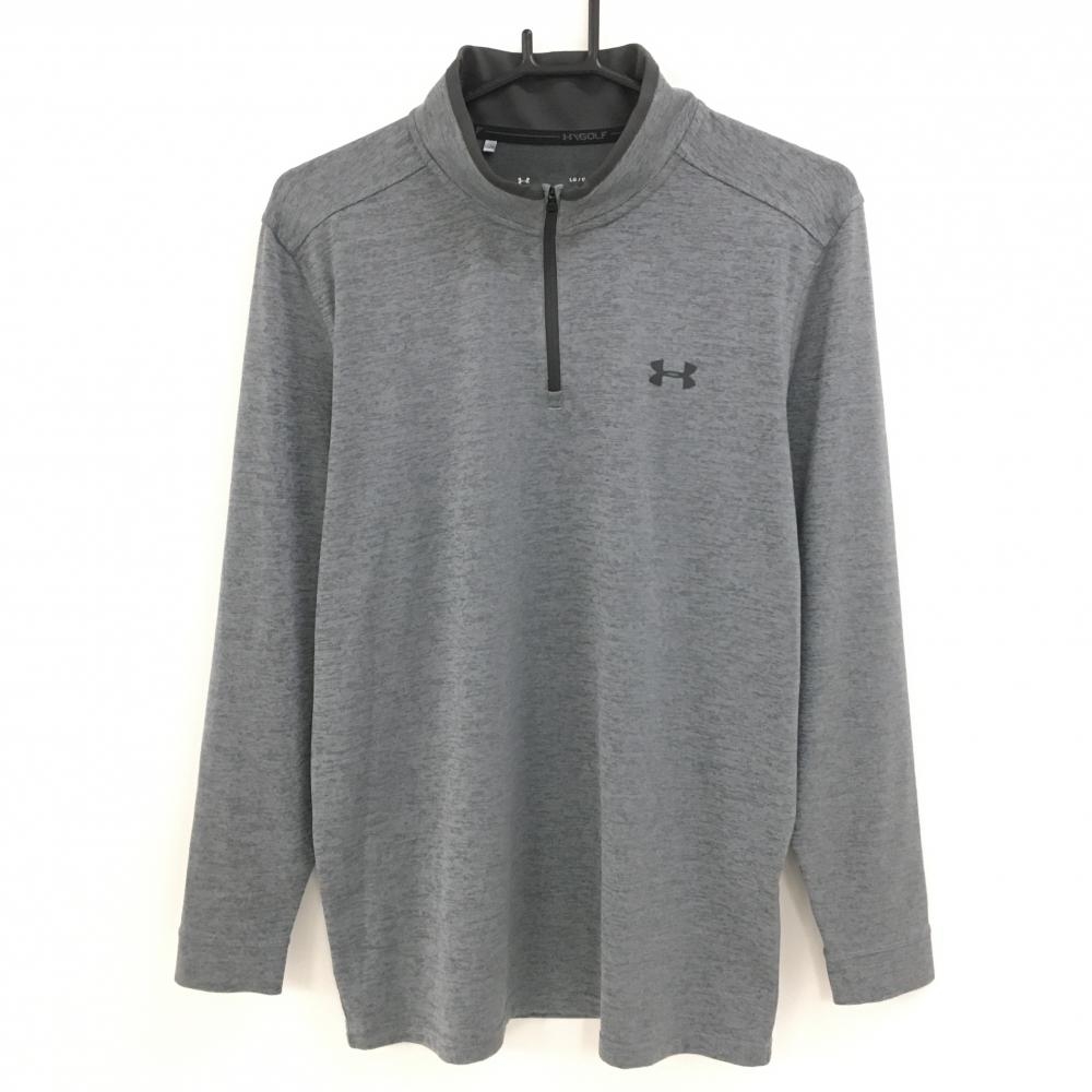 【超美品】アンダーアーマー 長袖ハイネックシャツ 杢グレー ハーフジップ HEATGEAR  メンズ LG/G/G ゴルフウェア UNDER ARMOUR