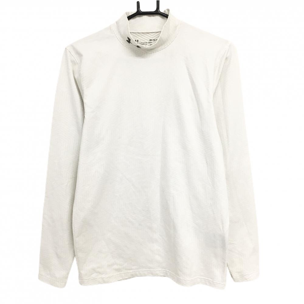 アンダーアーマー 長袖ハイネックシャツ 白×ライトグレー 総柄 裏微起毛  メンズ MD/M/M ゴルフウェア UNDER ARMOUR