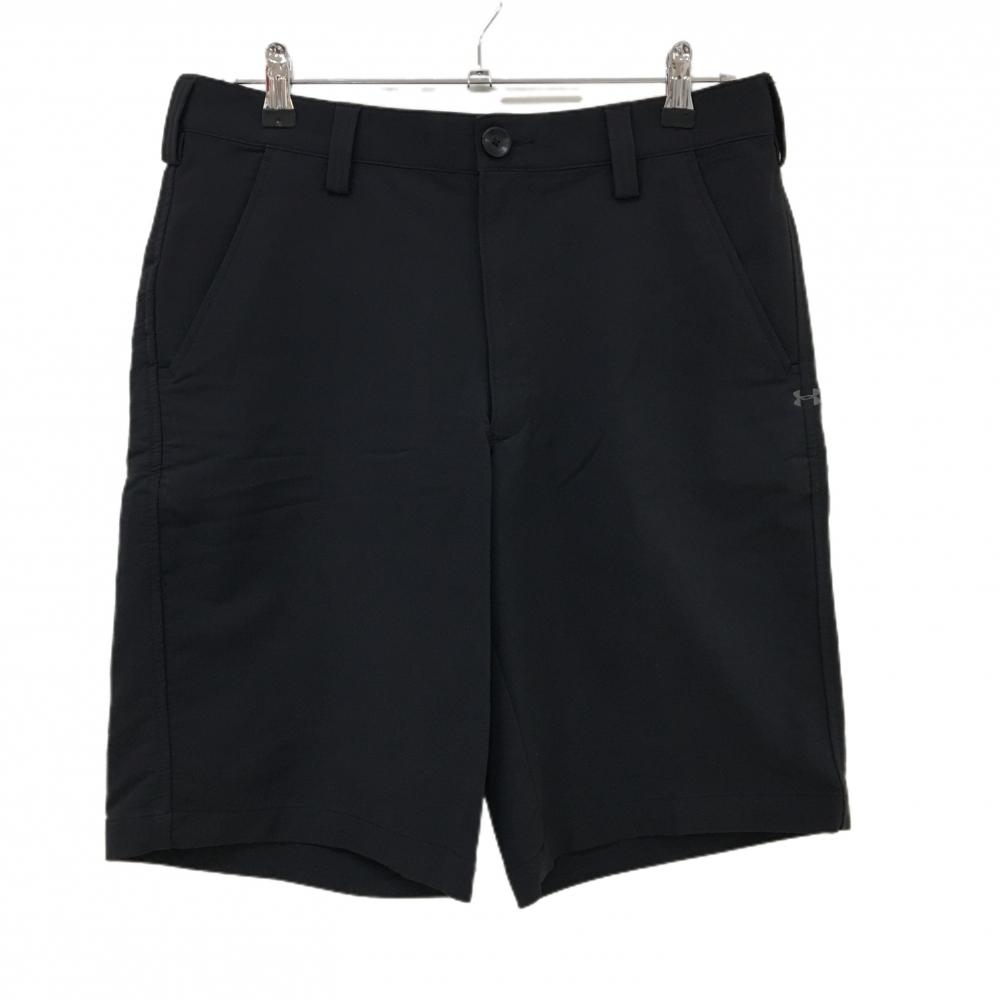 【美品】アンダーアーマー ハーフパンツ 黒 無地 ロゴグレー  メンズ 32 ゴルフウェア UNDER ARMOUR