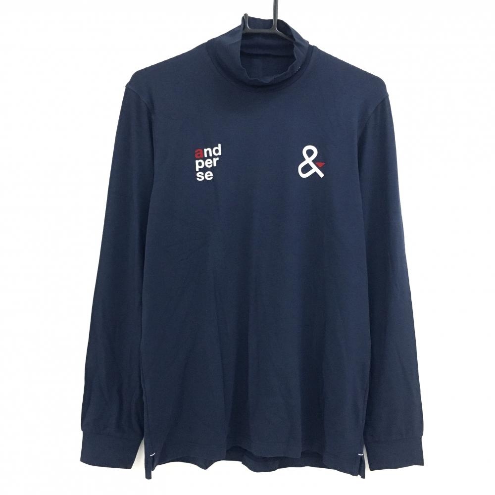 【新品】アンパスィ 長袖ハイネックシャツ ネイビー ロゴ白 ストレッチ メンズ M ゴルフウェア and per se