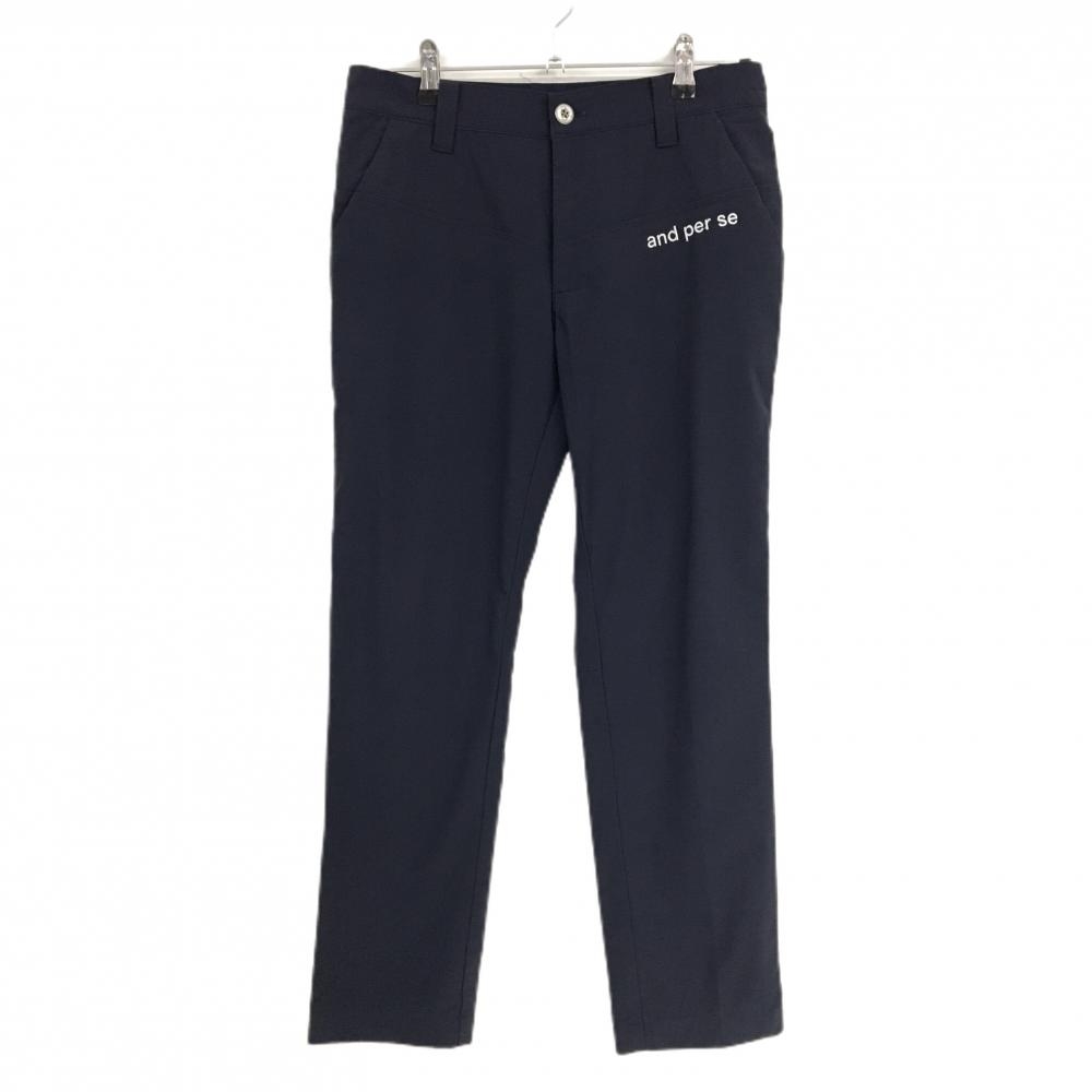 【超美品】アンパスィ パンツ ネイビー ストレッチ ナイロン混 ウエスト一部ゴム メンズ M ゴルフウェア and per se