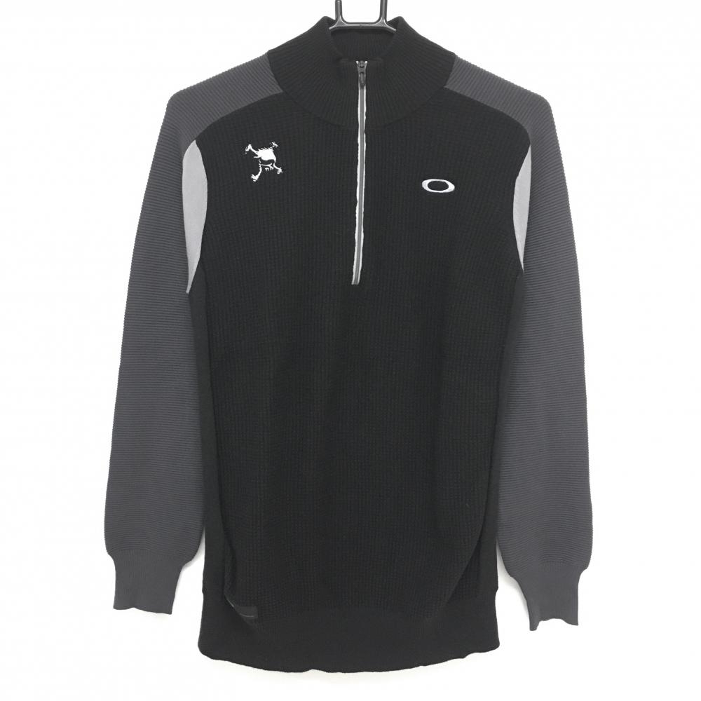 【美品】オークリー ハイネックセーター 黒×グレー ハーフジップ  メンズ XL ゴルフウェア Oakley