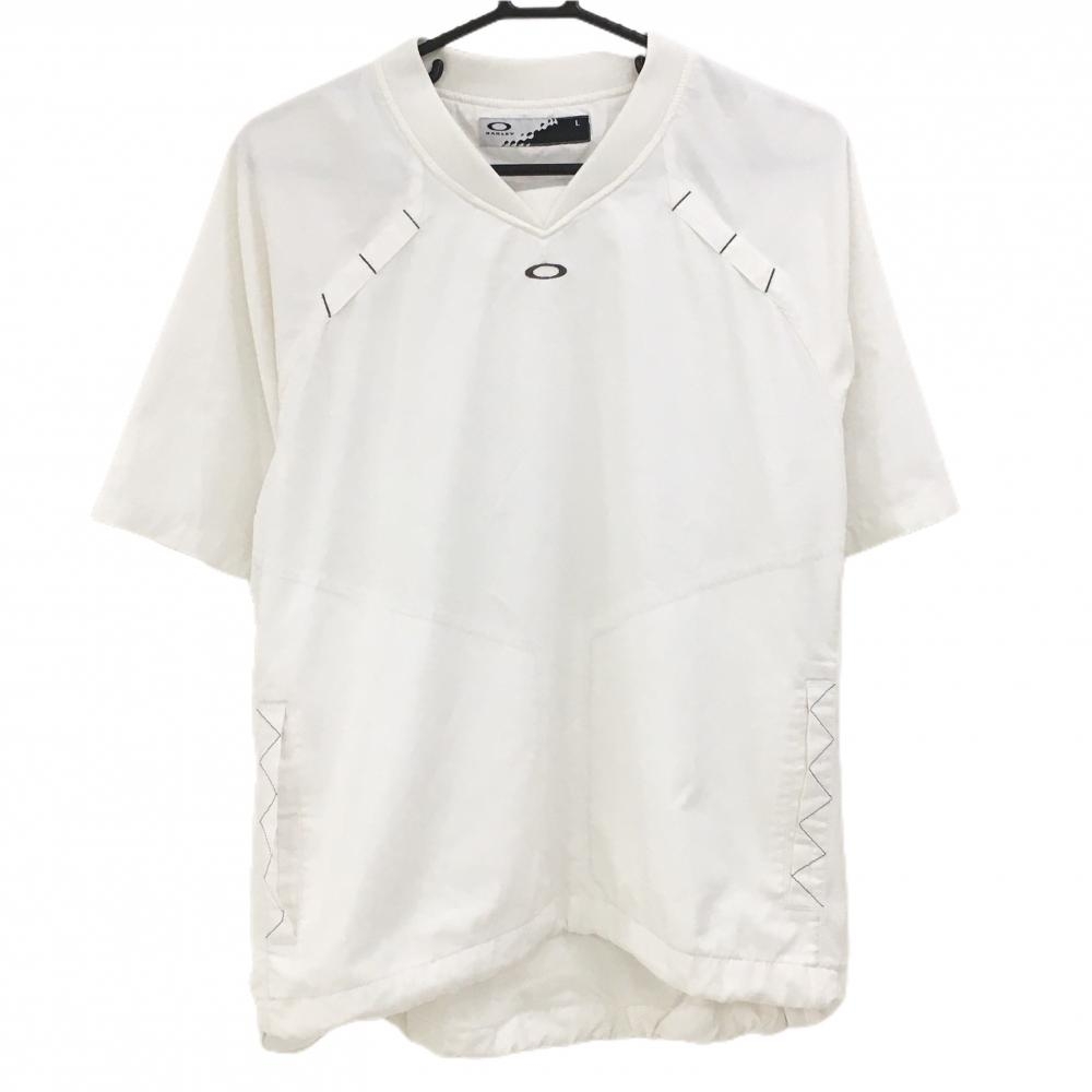 【超美品】オークリー 半袖スニード 白×黒 ポケット口ステッチ 裏地メッシュ メンズ L ゴルフウェア Oakley