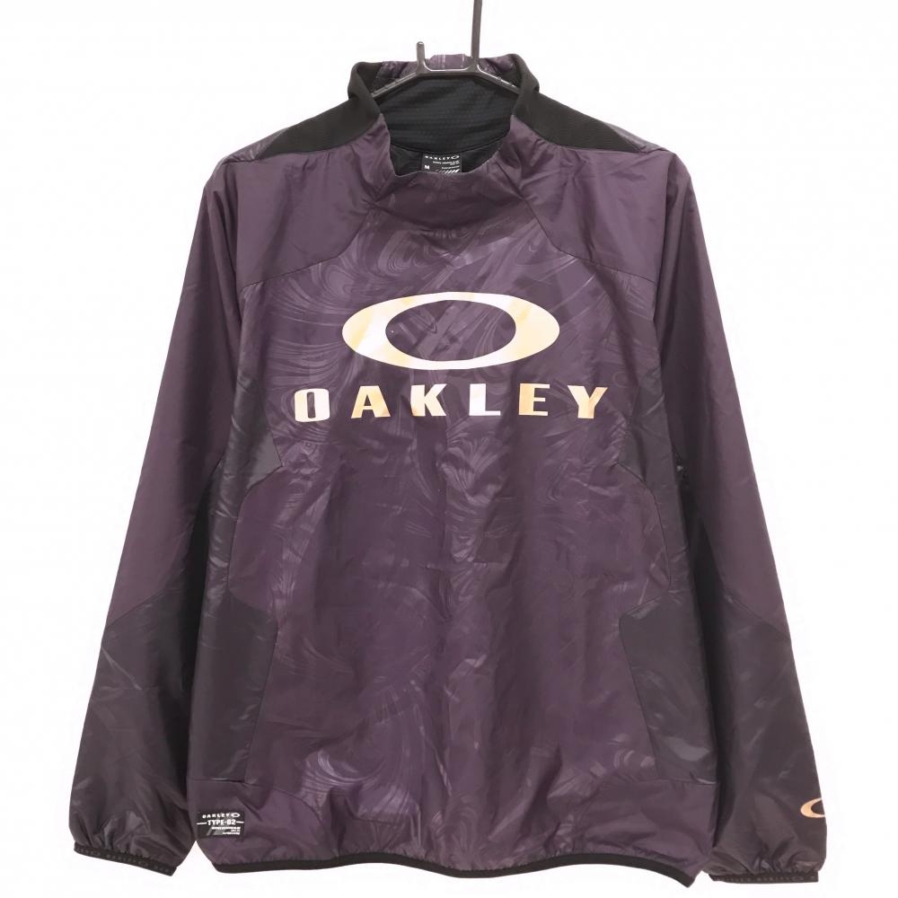 【美品】オークリー ハイネックスニード パープル 前総柄地模様 裏地メッシュ微起毛 ブルゾン メンズ M ゴルフウェア Oakley