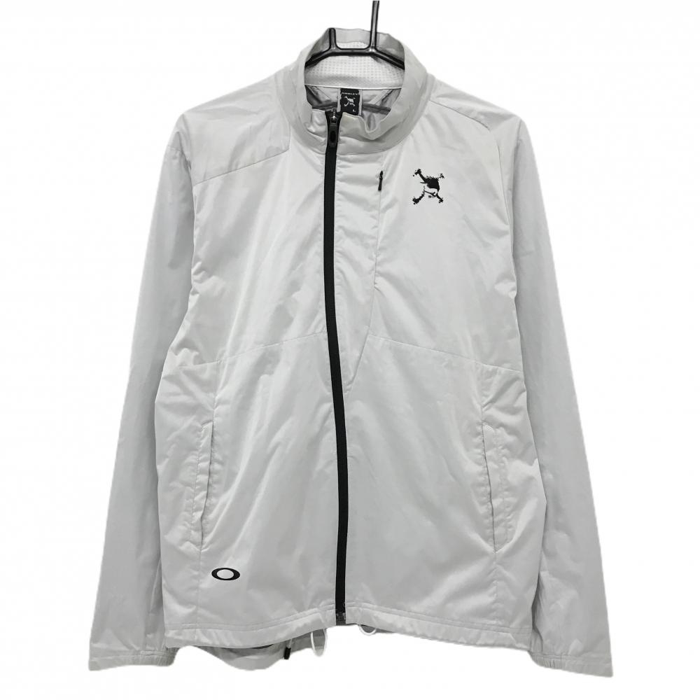 オークリー ジャケット ライトグレー ロゴ黒 裾ドローコード  メンズ L ゴルフウェア Oakley