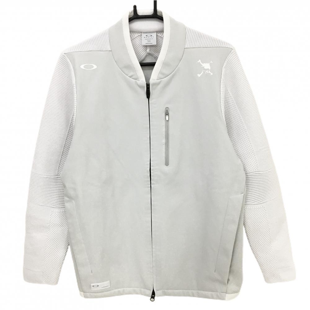 オークリー 切替ジャケット 白×ライトグレー スカルプリント 裏起毛 メンズ M ゴルフウェア Oakley