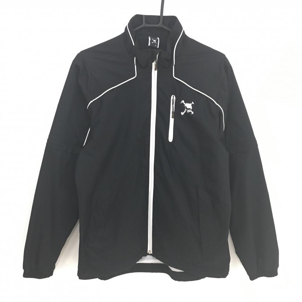 【美品】オークリー 2WAYジャケット 黒×白 裏微起毛 ロゴ刺しゅう 袖着脱可 裾ドローコード  メンズ L ゴルフウェア Oakley