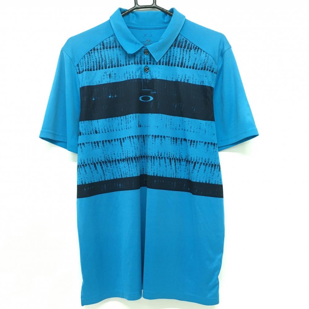 オークリー 半袖ポロシャツ ブルー×ネイビー バックロゴプリント メンズ M/M ゴルフウェア Oakley