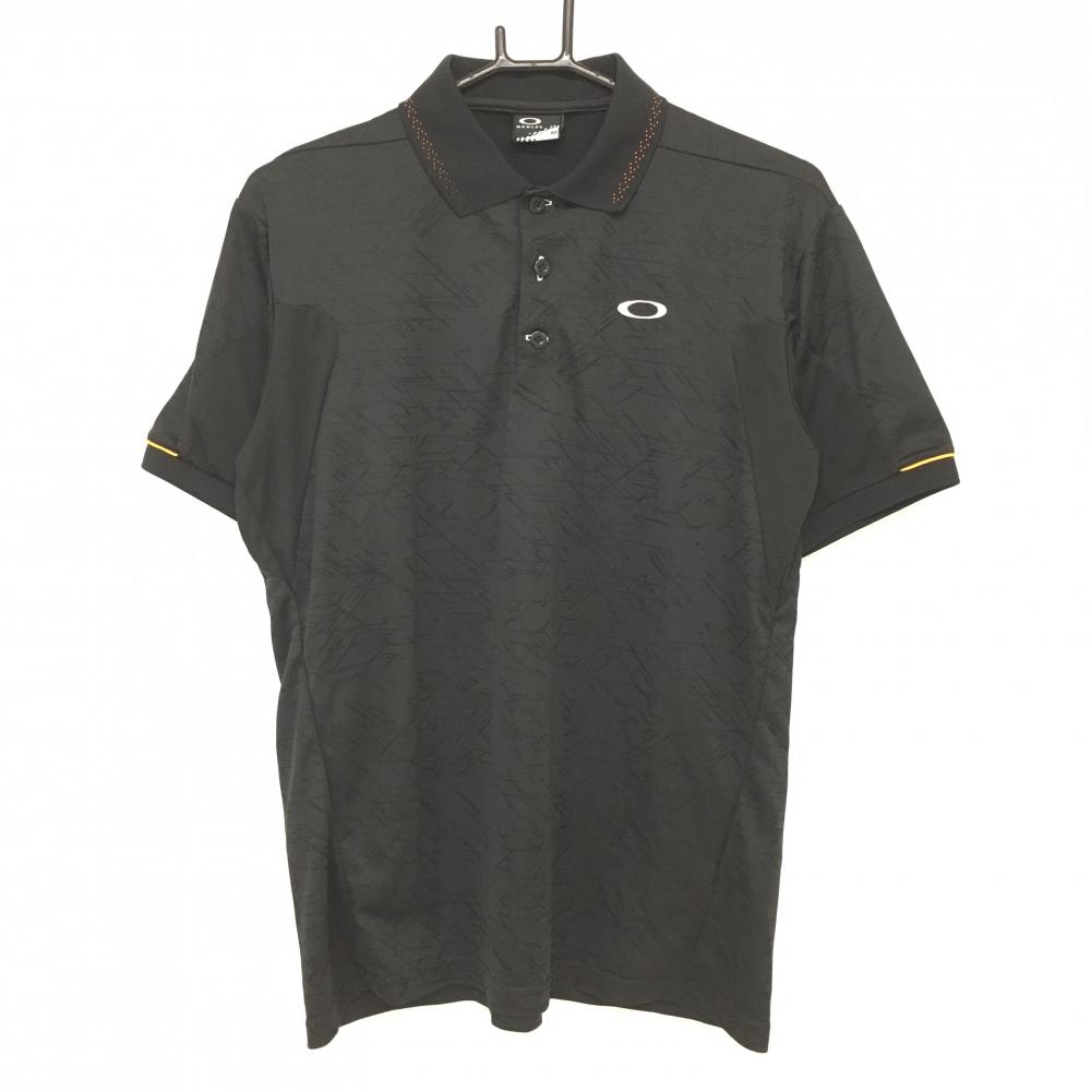 【超美品】オークリー 半袖ポロシャツ 黒×オレンジ 地模様 切替 メンズ M ゴルフウェア Oakley 画像