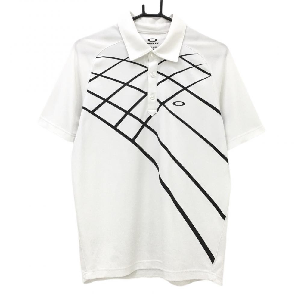 オークリー 半袖ポロシャツ 白×黒 前面プリント メンズ S/P ゴルフウェア Oakley 画像