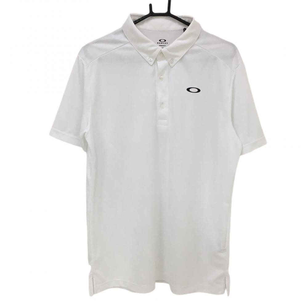 【美品】オークリー 半袖ポロシャツ 白 総柄 光沢 ボタンダウン 大きいサイズ メンズ 2XL ゴルフウェア Oakley 画像