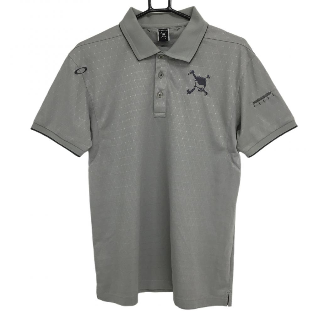オークリー 半袖ポロシャツ グレー×白 総柄 ティー装着可 メンズ L ゴルフウェア Oakley 画像