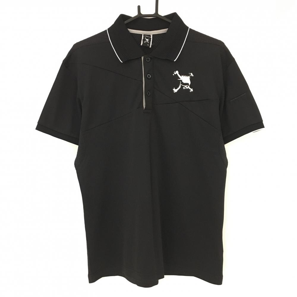 【美品】オークリー 半袖ポロシャツ 黒×白 スカル刺しゅう 一部メッシュ ティー装着可 メンズ L ゴルフウェア Oakley 画像