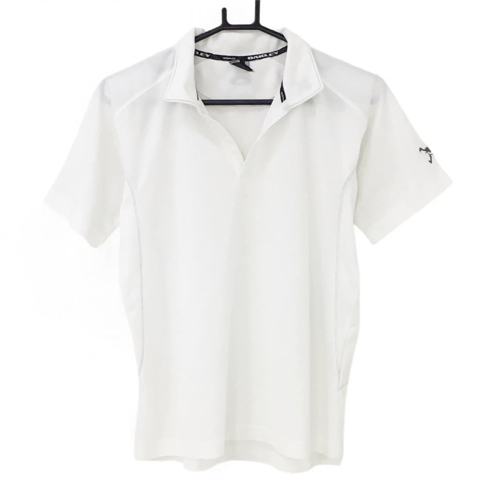 オークリー 半袖スキッパーシャツ 白 袖スカル刺しゅう  メンズ S ゴルフウェア Oakley