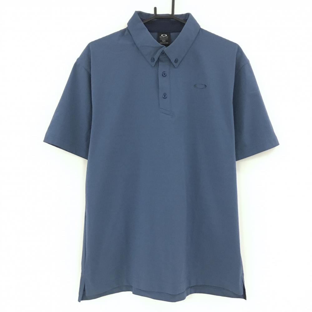 【超美品】オークリー 半袖ポロシャツ ネイビー系 ボタンダウン ストレッチ メンズ XL ゴルフウェア 2024年モデル Oakley