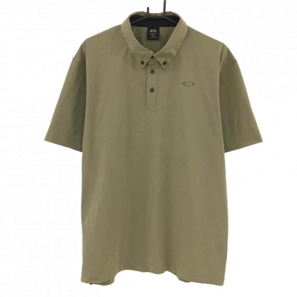 【超美品】オークリー 半袖ポロシャツ カーキ ボタンダウン ストレッチ メンズ 2XL ゴルフウェア 2024年モデル Oakley