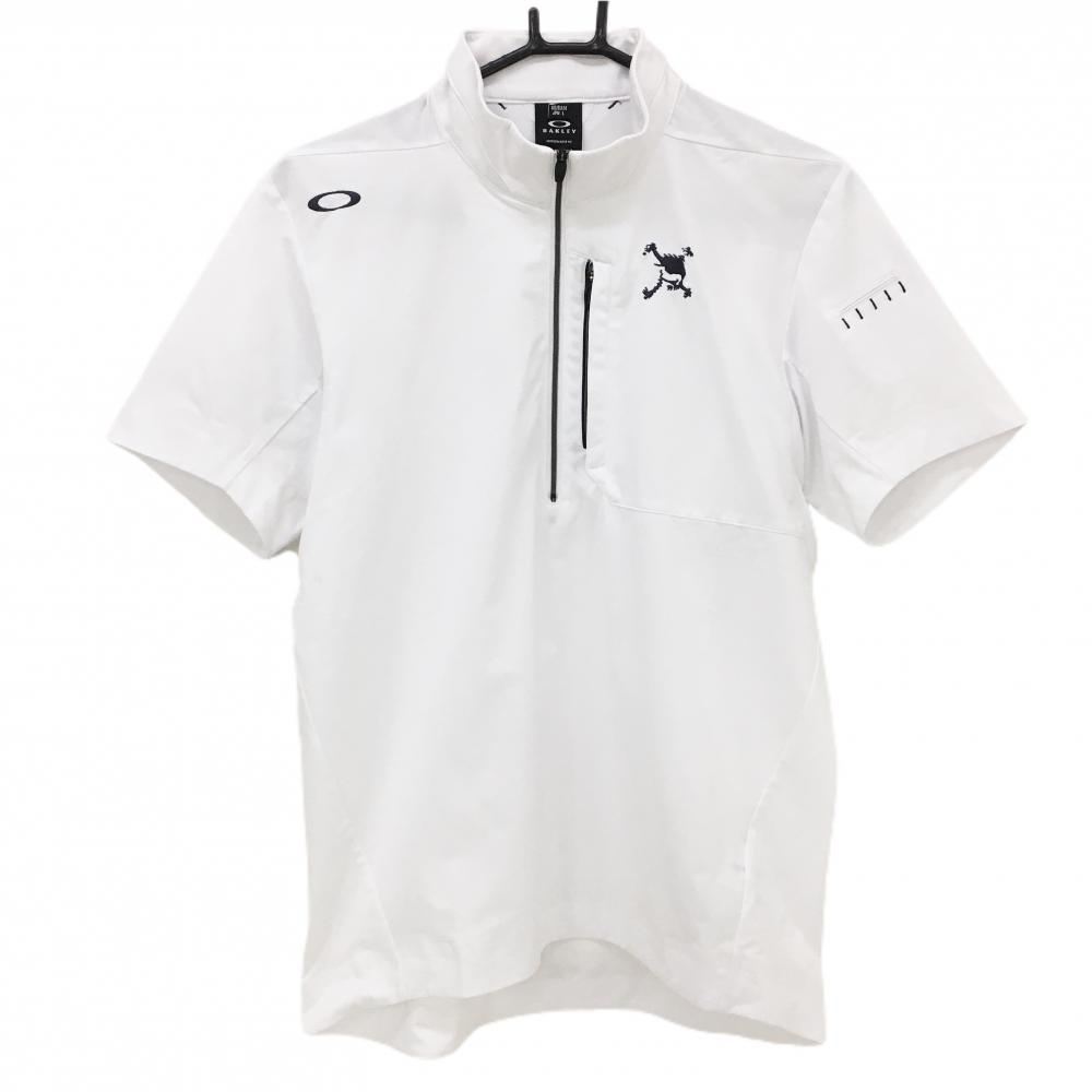 【美品】オークリー 半袖ポロシャツ 白 ハーフジップ 袖ティー装着可  メンズ L ゴルフウェア 2023年モデル Oakley