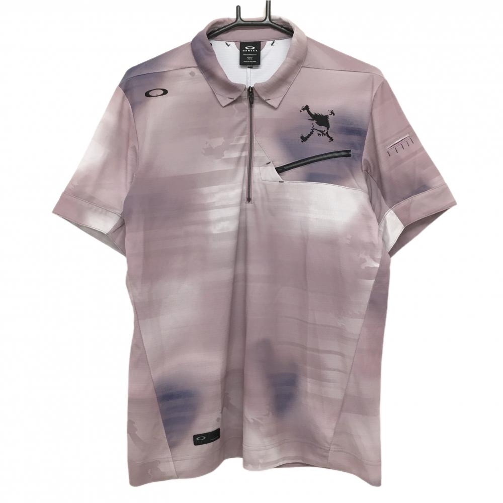 【超美品】オークリー 半袖ポロシャツ ピンク系 グラデーション風 ハーフジップ 　 メンズ XL ゴルフウェア 2023年モデル Oakley