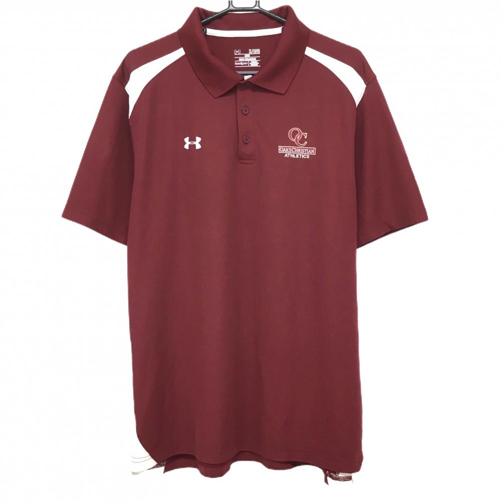 【超美品】オークリー 半袖ポロシャツ ボルドー×白 ロゴ刺しゅう ヒートギア  メンズ XL/TG/EG ゴルフウェア Oakley