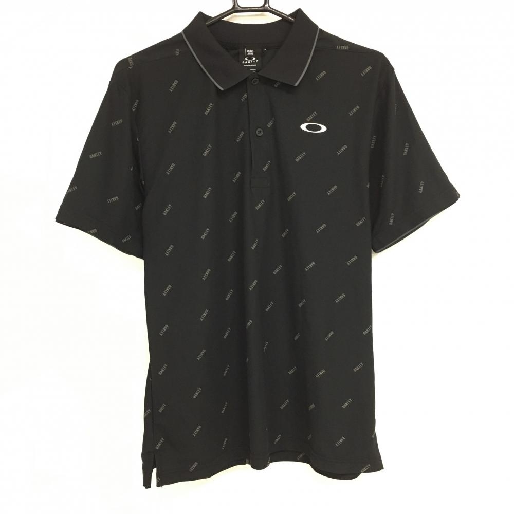 【超美品】オークリー 半袖ポロシャツ 黒×グレー ロゴ総柄  メンズ XL ゴルフウェア Oakley