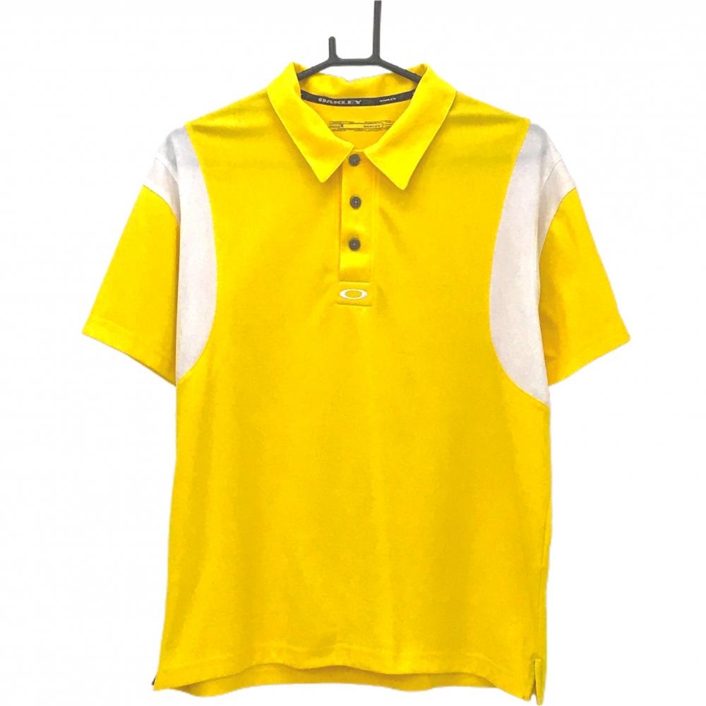 オークリー 半袖ポロシャツ イエロー×白 ロゴ刺しゅう  メンズ M ゴルフウェア Oakley