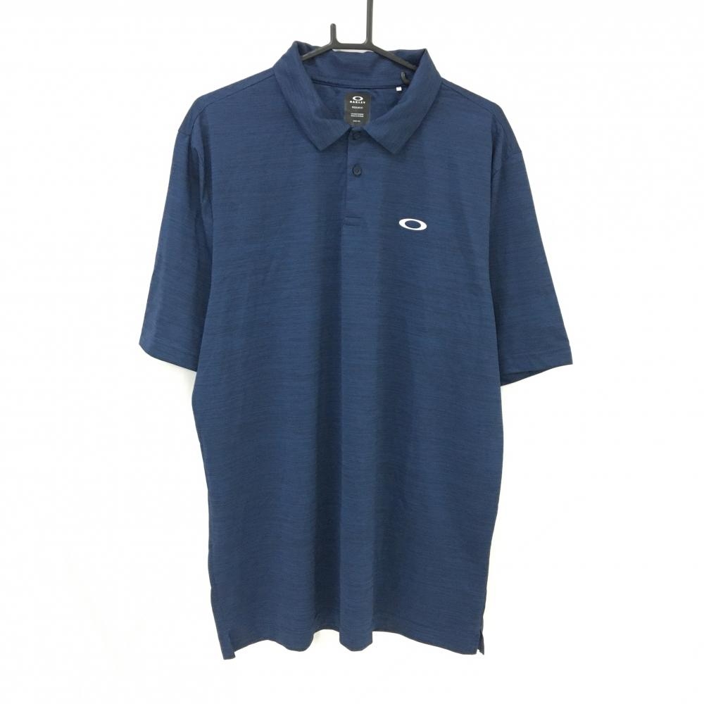 【超美品】オークリー 半袖ポロシャツ ネイビー 地模様 ロゴプリント  メンズ 3XL ゴルフウェア Oakley