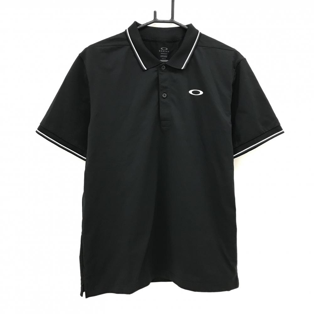 【超美品】オークリー 半袖ポロシャツ 黒 襟・袖口ライン ロゴ  メンズ 2XL ゴルフウェア Oakley