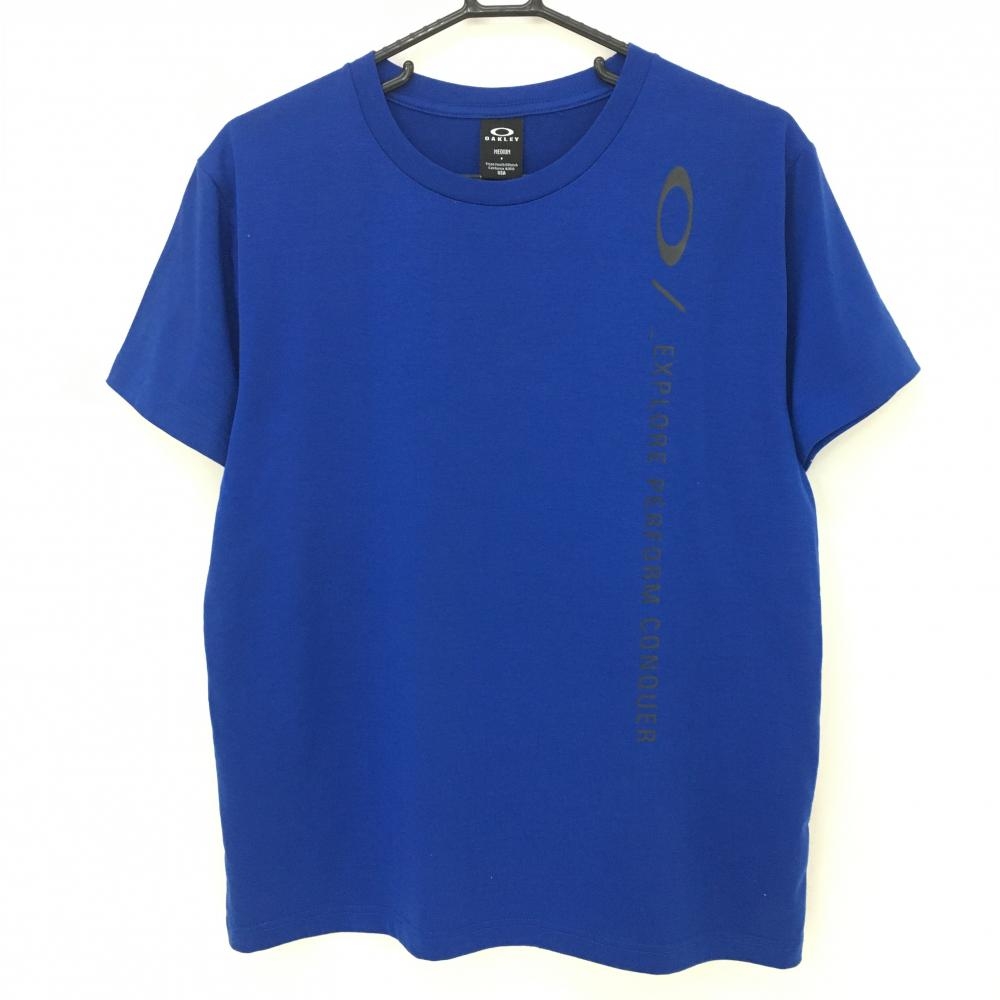 【美品】オークリー Tシャツ ブルー×黒 プリントロゴ メンズ MEDIUM ゴルフウェア Oakley 画像