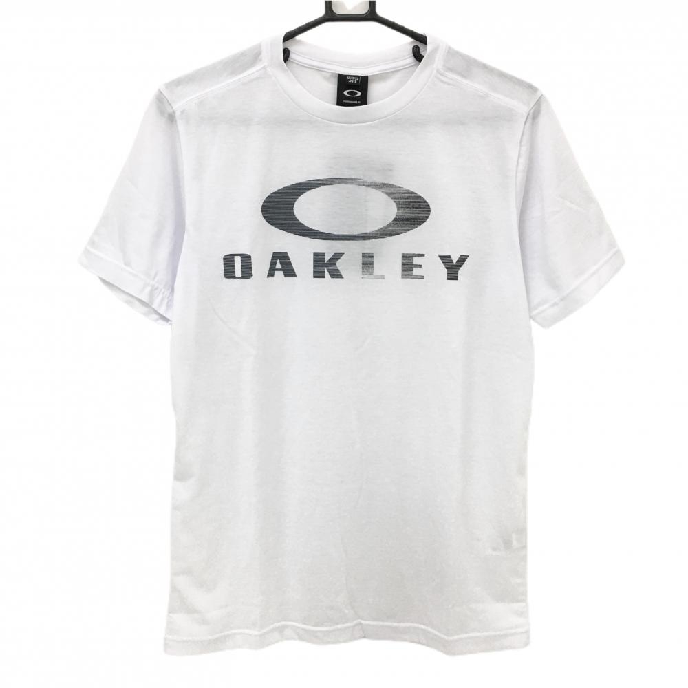 【新品】オークリー Tシャツ 白×グレー 吸汗速乾 ストレッチ UVケア メンズ S ゴルフウェア Oakley