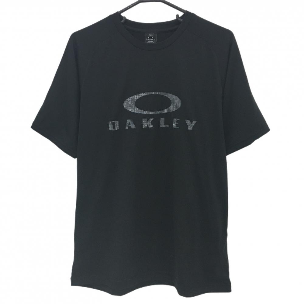 【超美品】オークリー 半袖Tシャツ 黒×グレー フロントロゴ総柄  メンズ XL ゴルフウェア Oakley