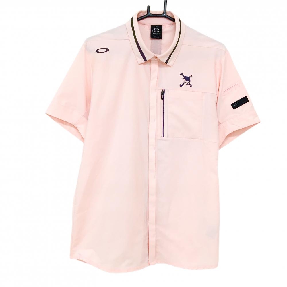 オークリー 半袖シャツ ピンク スナップボタン ティー装着可  メンズ XL ゴルフウェア Oakley