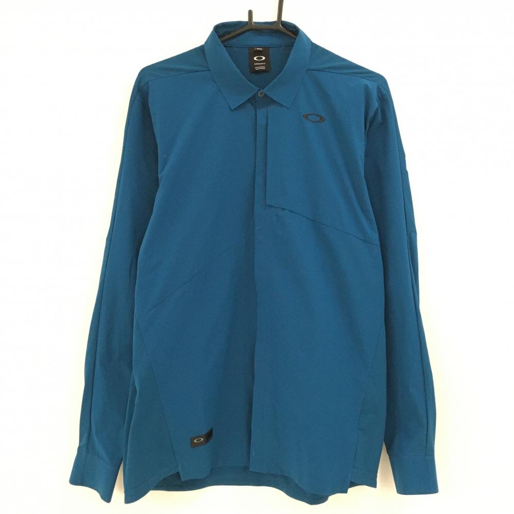 【新品】オークリー 長袖シャツ ブルー系 吸汗速乾 ストレッチ 軽量 カラット スナップボタン メンズ XL ゴルフウェア Oakley