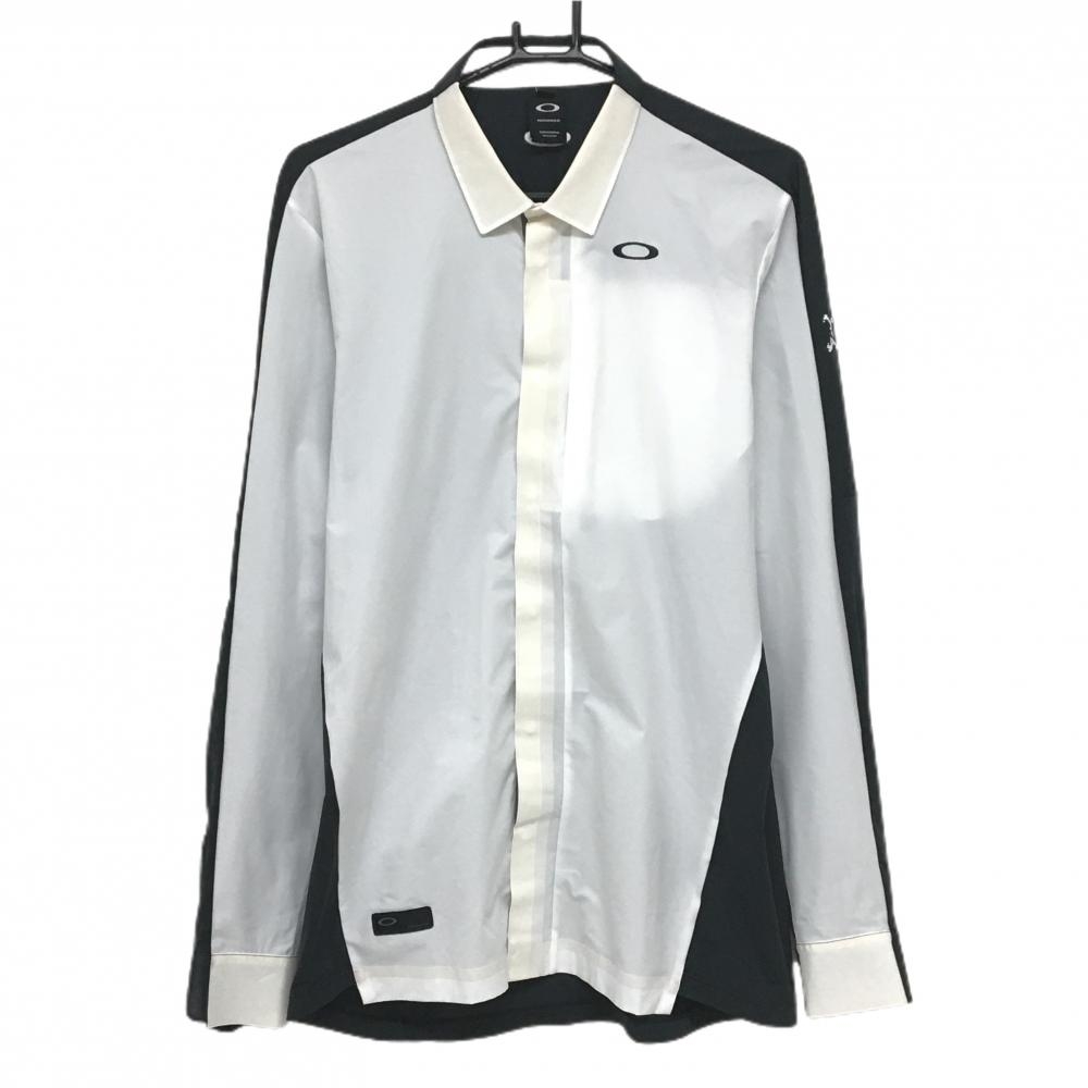 オークリー 長袖シャツ 白×黒 袖スカル刺しゅう スナップボタン  メンズ XL ゴルフウェア Oakley