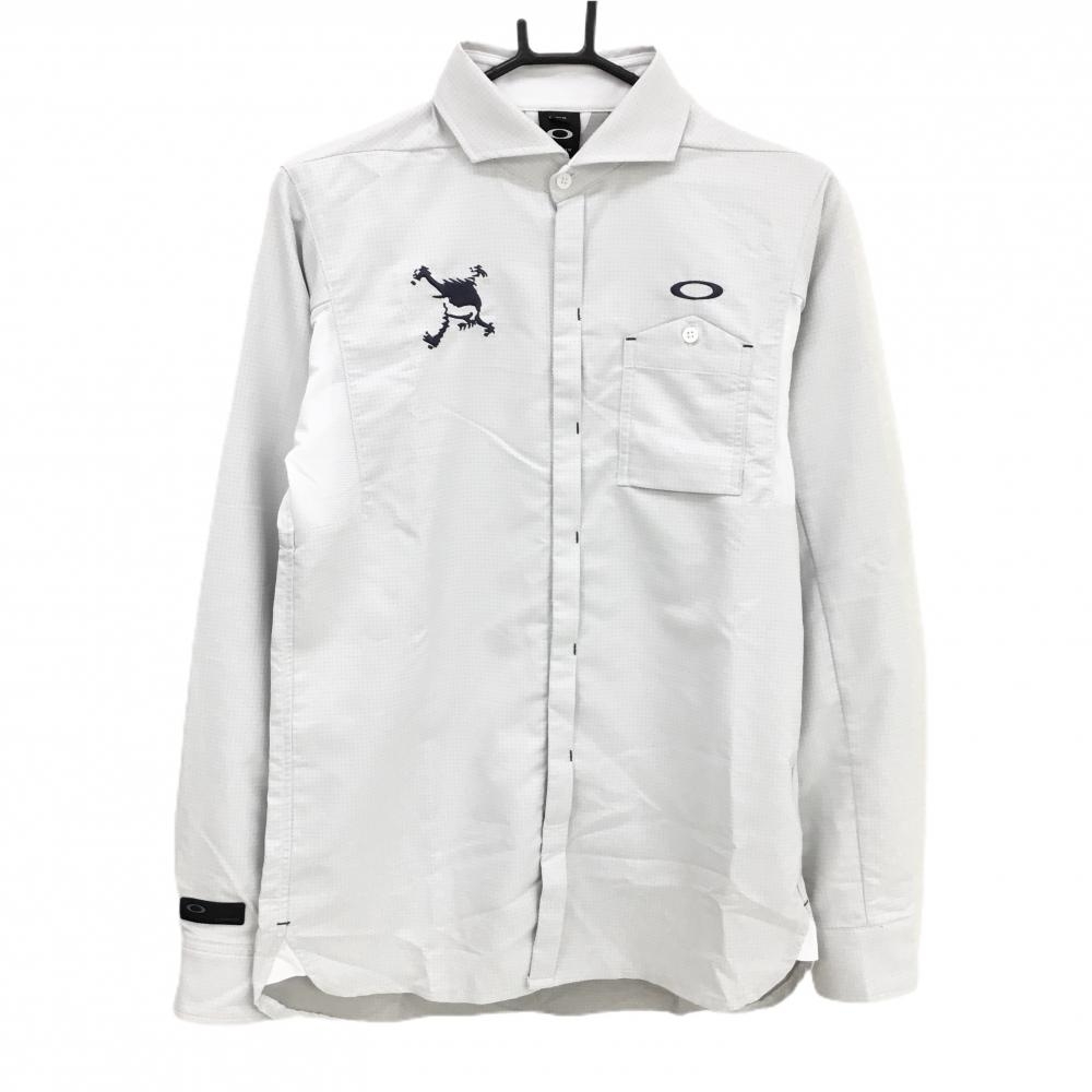 【超美品】オークリー 長袖シャツ ライトグレー ピンドット 胸ポケット  メンズ M ゴルフウェア Oakley