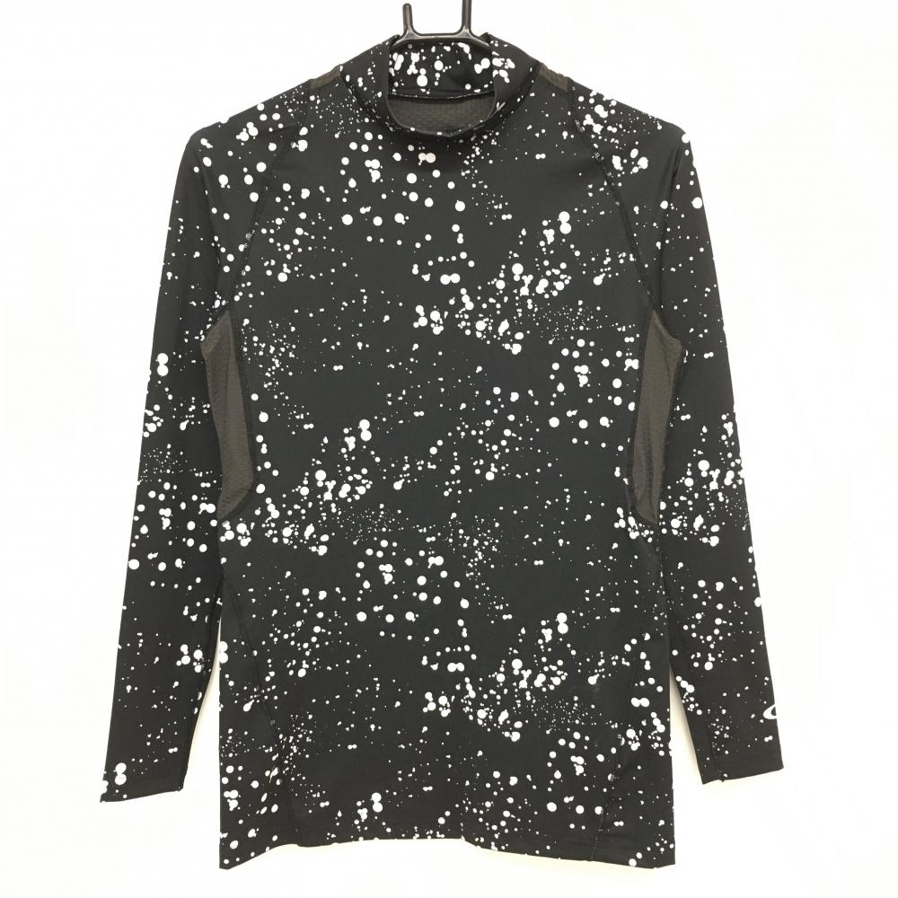 【美品】オークリー インナーシャツ 黒×白 総柄 一部メッシュ ハイネック メンズ  ゴルフウェア 2021年モデル Oakley