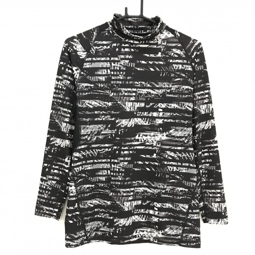 【美品】オークリー ハイネックインナーシャツ 黒×白 総柄 袖下メッシュ切替  メンズ LARGE ゴルフウェア Oakley